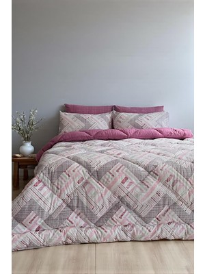 Delixa Çift Kişilik 4 Yastık Kılıflı Lastikli Çarşaflı Çift Taraflı Desenli Uyku Seti- Gül Kurusu