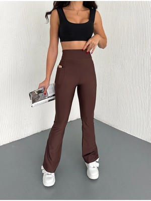 Kadın Yüksek Bel Yandan Cepli Ispanyol Tayt Pantolon