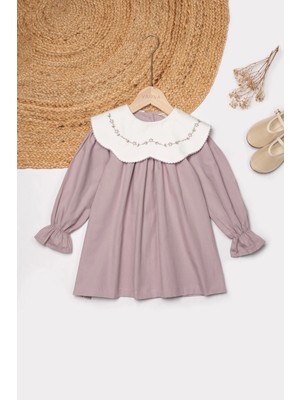 Vauva Nakışlı Elbise Kız Çocuk Yakalı Nakış Detaylı Bayramlık Elbise