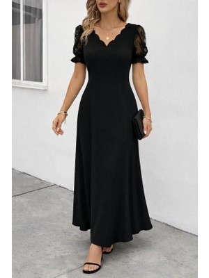 Arben Boutique Kadın Kısa Kollu V Yakalı Uzun Janjan Elbise