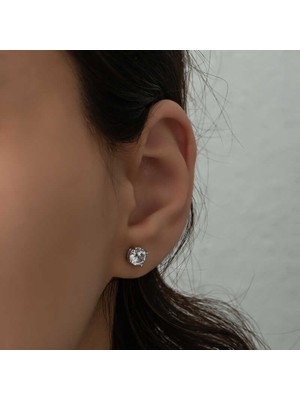 ​gümüş 6 mm Beyaz Zirkon Tek Taş Kadın Küpe