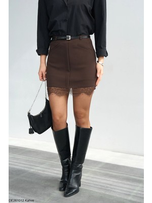 Cemo Kadın Dantel Detaylı Kemerli Mini Etek