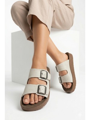 Nmoda Kadın Çift Tokalı Çift Bantlı Rahat Ortopedik Taban Günlük Kullanım Konforlu Yazlık Terlik Modernşık