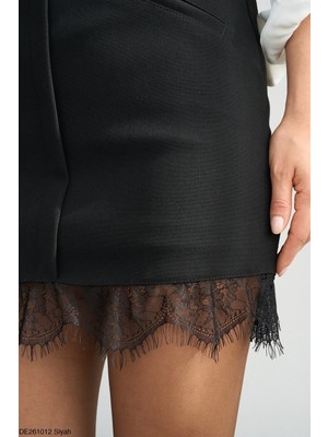 Cemo Kadın Dantel Detaylı Kemerli Mini Etek