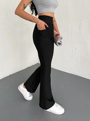 Kadın Yüksek Bel Yandan Cepli Ispanyol Tayt Pantolon