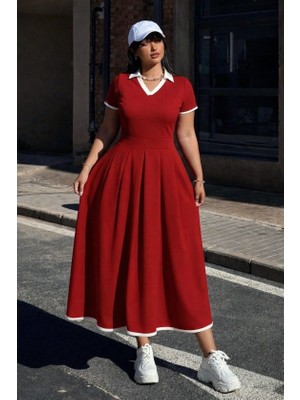 Nova Epoxy Art Kadın Kısa Kollu V Yakalı Pileli Uzun Janjan Krep Elbise