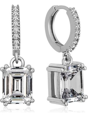 Gümüş Baget Taşlı Halka Küpe