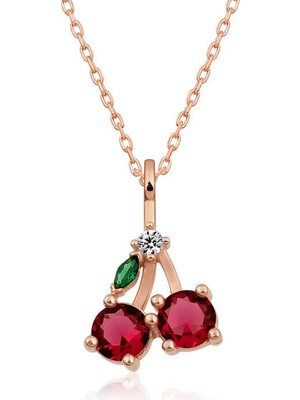 925 Ayar Gümüş Rose Kiraz Figürlü Meyve Kolye