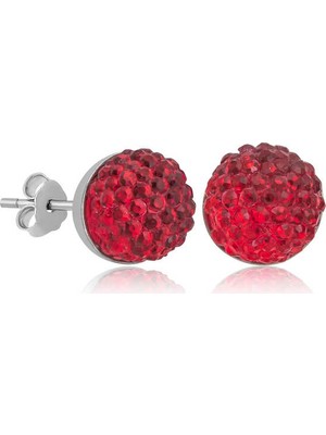 Gümüş Kırmızı Kristal Çivili Kadın Küpe