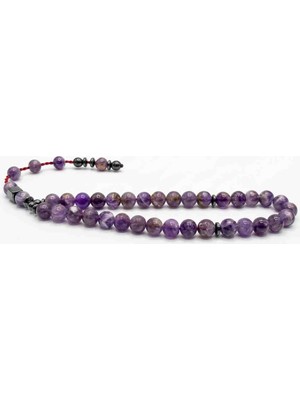 İnci Konsept Hakiki Doğal Ametist Taşı 33'lü Tesbih - Hematit Detaylı Şık Tasarım Hediyelik Tesbih