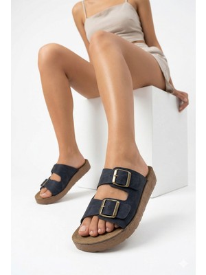 Nmoda Kadın Çift Tokalı Çift Bantlı Rahat Ortopedik Taban Günlük Kullanım Konforlu Yazlık Terlik Modernşık