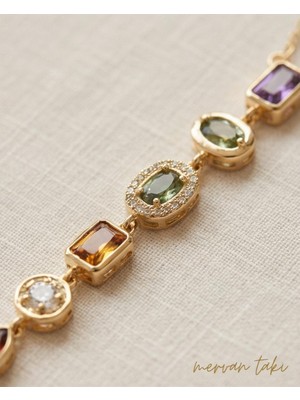 Mervan Takı Sallantılı Renkli Zirkon Taşlı Yüksek Kalite Çelik Kolye