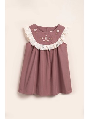 Vauva Elbise Kız Çocuk Nakışlı Yazlık Fırfırlı Elbise