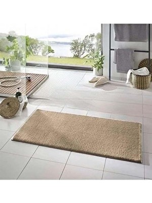 Delixa Rachel Carpet Paspası 1 Adet 50X80 Peluş Kaymaz Taban Yıkanabilir Halı Paspası, Vizon
