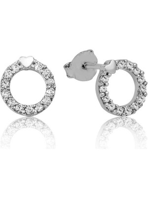 Gümüş Kalpli Halka Çivili Küpe