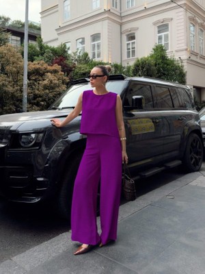 Nova Epoxy Art Kadın Geniş Paça Pantolon ve Bluzlu Aerobin Kumaş Ikili Takım