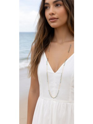 Derin's Design Art Yeni Sezon Doğal Taşlı Altın Kaplama Uzun Zincir Kolye