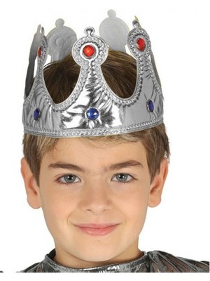 Gümüş Renk Kumaş Malzemeden Imal Çocuk Kral Tacı 57 cm