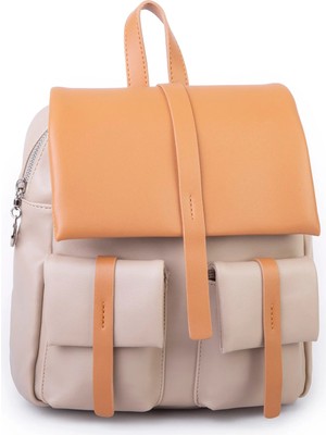 Nas Bag Kadın Şık Günlük Cepli Yumuşak Deri Sırt Çantası Kum Camel