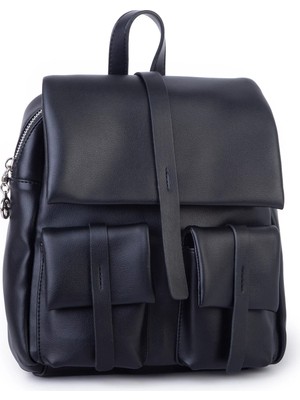 Nas Bag Kadın Şık Günlük Cepli Yumuşak Deri Sırt Çantası Siyah