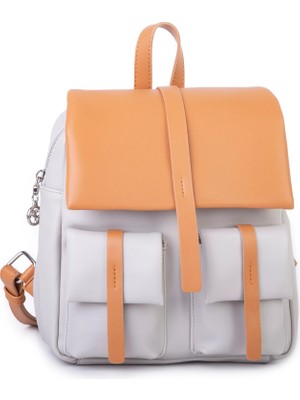 Nas Bag Kadın Şık Günlük Cepli Yumuşak Deri Sırt Çantası Gri Camel