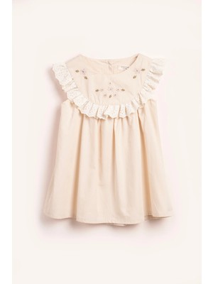 Vauva Elbise Kız Çocuk Nakışlı Yazlık Fırfırlı Elbise