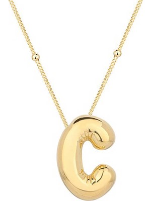 925 Ayar Gümüş Gold Balon C Harfi Kadın Kolye