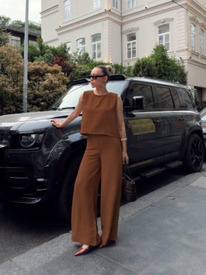 Nova Epoxy Art Kadın Geniş Paça Pantolon ve Bluzlu Aerobin Kumaş Ikili Takım