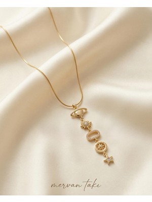 Mervan Takı Gezegen Güneş Yıldız Figürlü Sallantılı Çelik Kolye