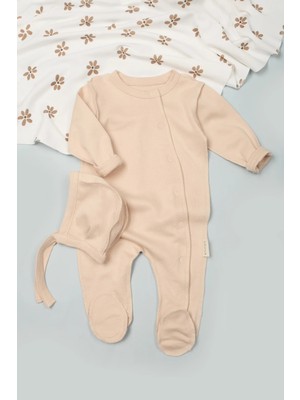 Vauva Bebek Tulum Şapkalı Çıtçıtlı 100% Pamuk Yenidoğan Bebek Tulumu