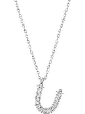 925 Ayar Gümüş Rodyum Kaplama Ü Harfi Kadın Gümüş Kolye