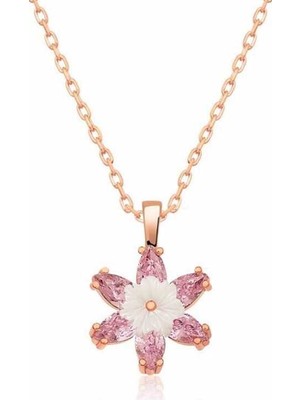 925 Ayar Gümüş Rose Pembe Lotus Çiçeği Kolye
