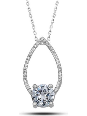 925 Ayar Gümüş Tektaş Damla Kadın Gümüş Kolye