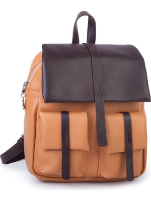 Nas Bag Kadın Şık Günlük Cepli Yumuşak Deri Sırt Çantası Camel Kahve