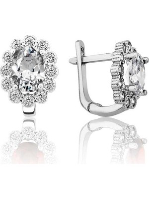 Gümüş Beyaz Çiçek Desenli J Kadın Küpe