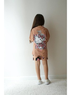 Cg Kids Hello Kitty Kız Çocuk Tshirt ve Şort Alt Üst Takım Süper Kalite Kumaş Sırt Baskı Detay