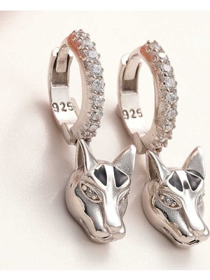 ​gümüş Sallantılı Kaplan Figürlü Kadın Küpe