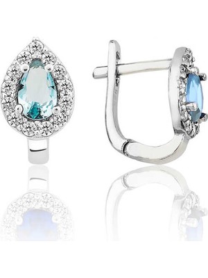 Gümüş Turkuaz Taşlı Damla J Kadın Küpe