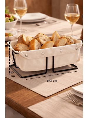 Edora Home Siyah Dikdörtgen Ekmek Sepeti Şık,ekmeklik Bej Kanvas Kumaş-Çok Amaçlı Metal Paslanmaz