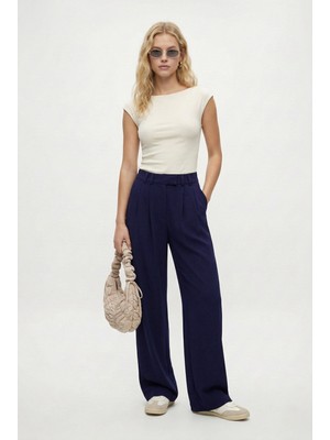 Ritnice Kadın New Flow Kanca Kapamalı Cepli Lacivert Kumaş Pantolon