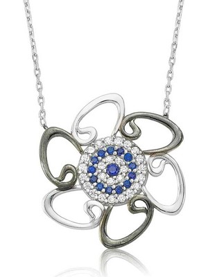 925 Ayar Gümüş Nazarlı Vav Kadın Gümüş Kolye