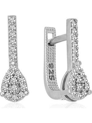 Gümüş Sallantılı Damla Taşlı Küpe