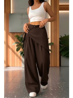 BS Hood x Nurbeli Kadın Yüksek Bel Bohem Asimetrik Detaylı Palazzo Pantolon