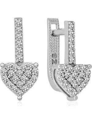 Gümüş Sallantılı Kalp Taşlı Küpe