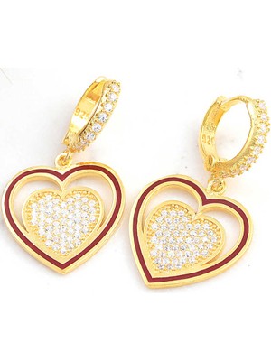 ​gümüş Gold Sallantılı Kalp Kadın Küpe