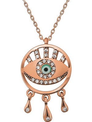 925 Ayar Gümüş Rose Nazarlı Göz Kadın Kolye