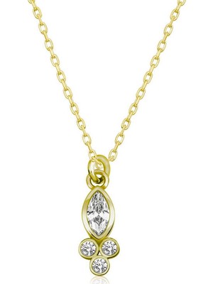 925 Ayar Gümüş Çiğ Damlası Mekik Tektaş Bayan Gümüş Kolye