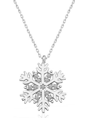 925 Ayar Gümüş Rodyum Kar Tanesi Bayan Gümüş Kolye