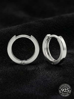 Erdobia 925 Ayar Gümüş Rodyum Kaplama Yuvarlak Unisex Halka Küpe - Çift (2X14MM)