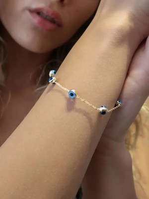 Ekinci Kuyumculuk Nazar Boncuklu 14 Ayar Altın Bileklik 15CM
